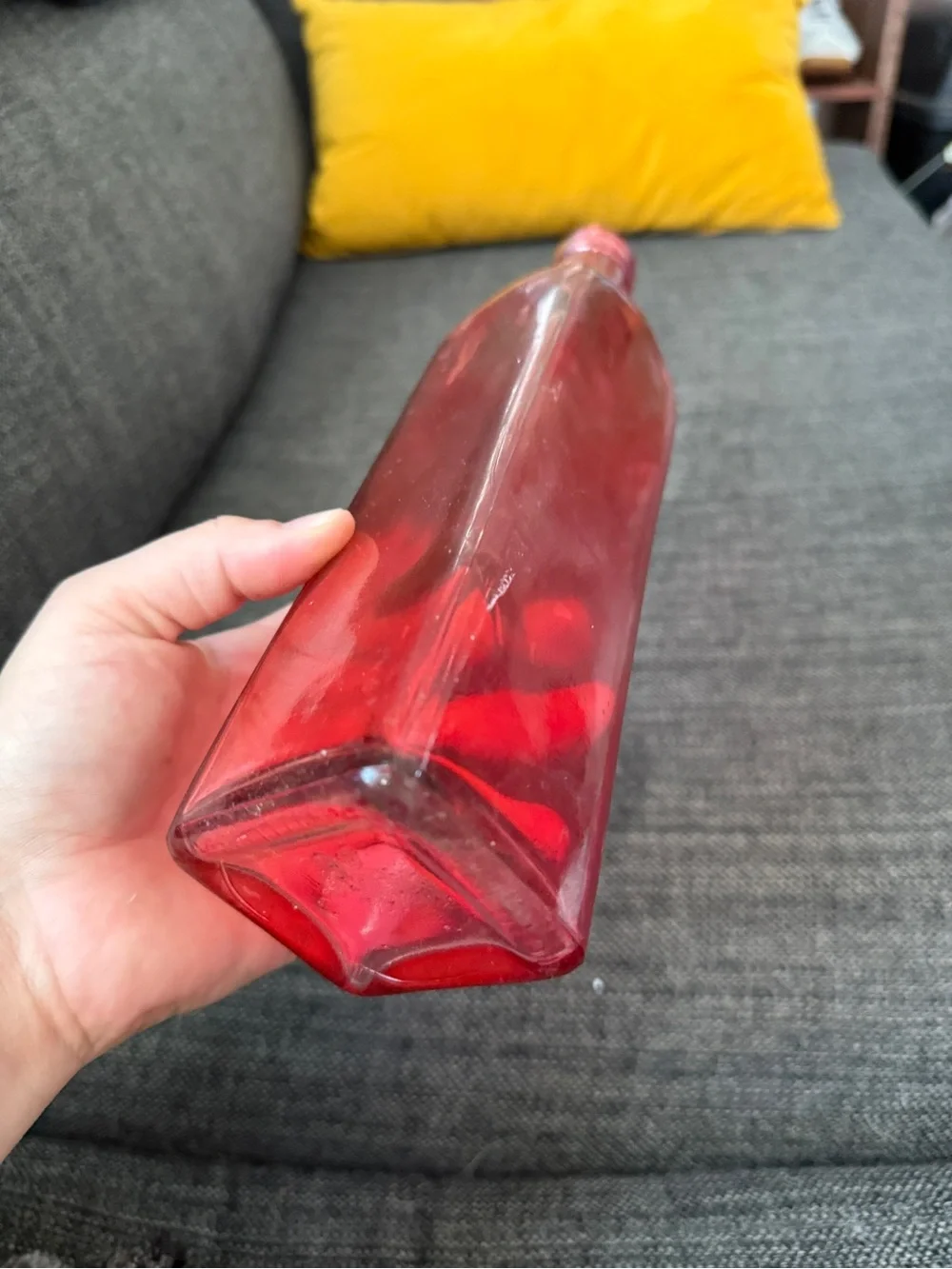 Decorative Pink/red Glass Bottle Vase - Home Dining Accent